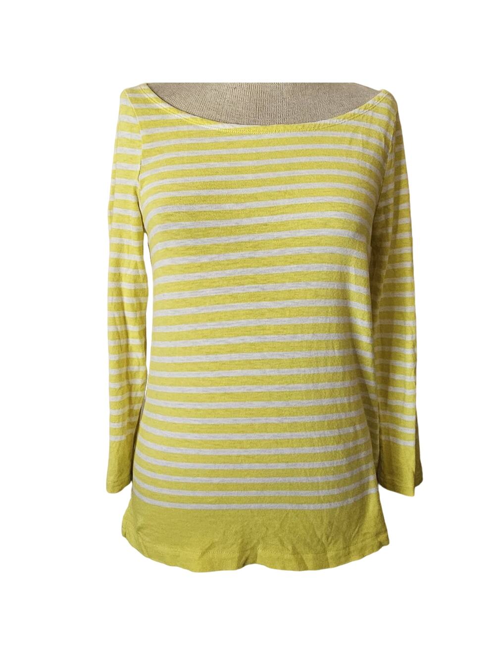 J Crew Yellow Striped Scoop Neck Top Size Small